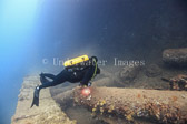 diver inspects Long Lance Torpedo in hold